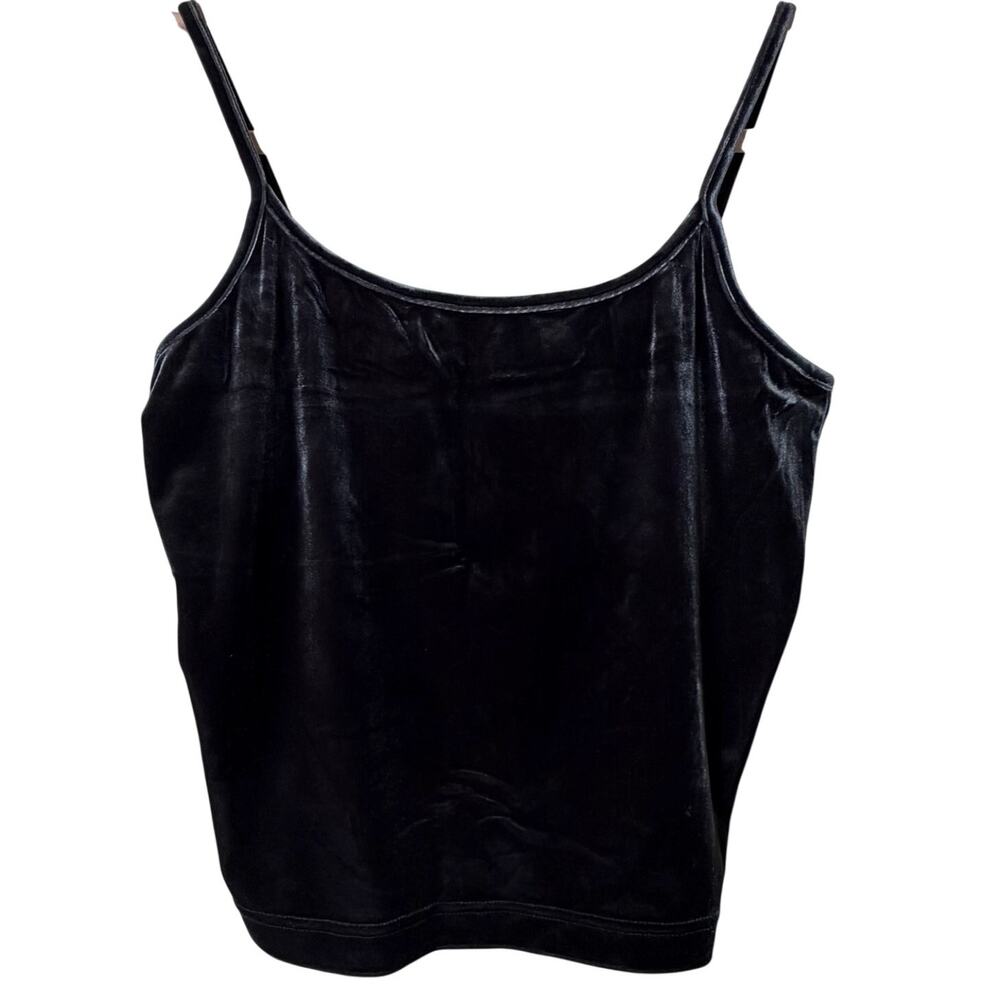 Md Y2K Vtg Moda INTL Dark Blue Velvet Spaghetti Strap Tank Top Cami Goth Indie